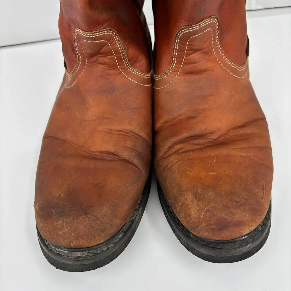 Caretta Leather Boots Brown Pull On Western Work Made in Mexico Mens Mex Size 28